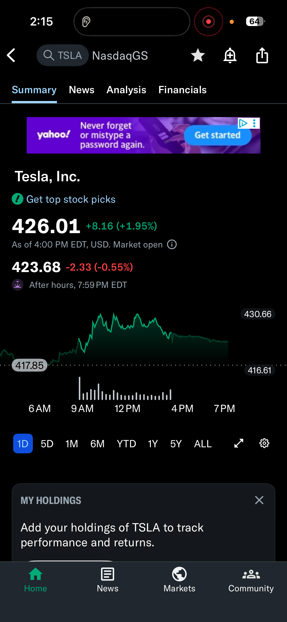 Bean answering a question about a Tesla stock chart